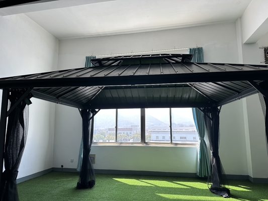 Внешний сад 3X3.65X2.85M Металлический беседка с москитными сетками и полиэфирной тканью
